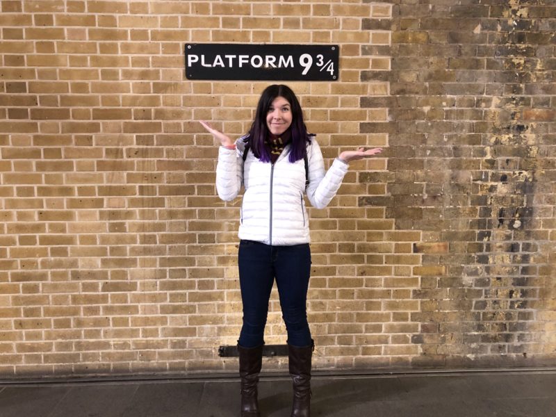 Allegra wondering where the cart went at Platform 9 3/4